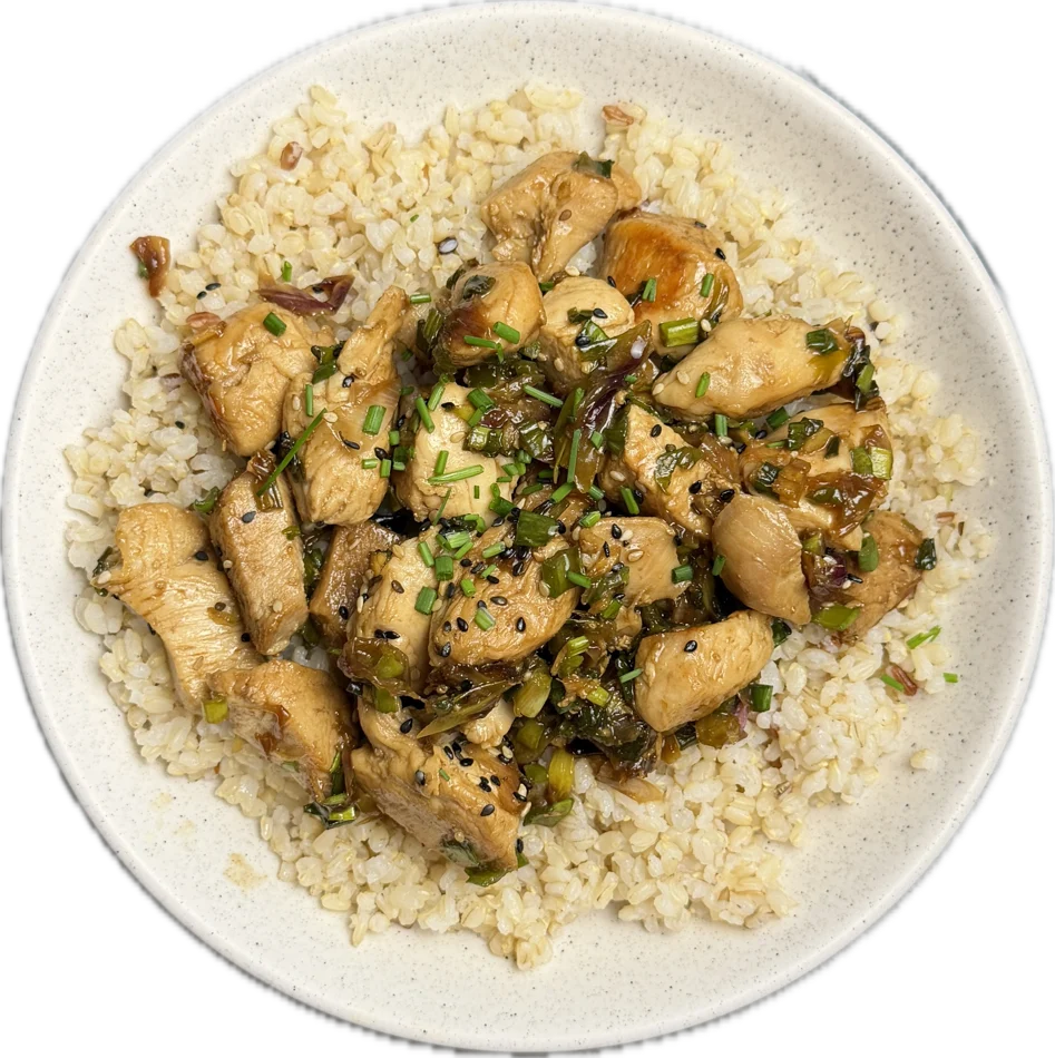 Pollo con cereales y salsa