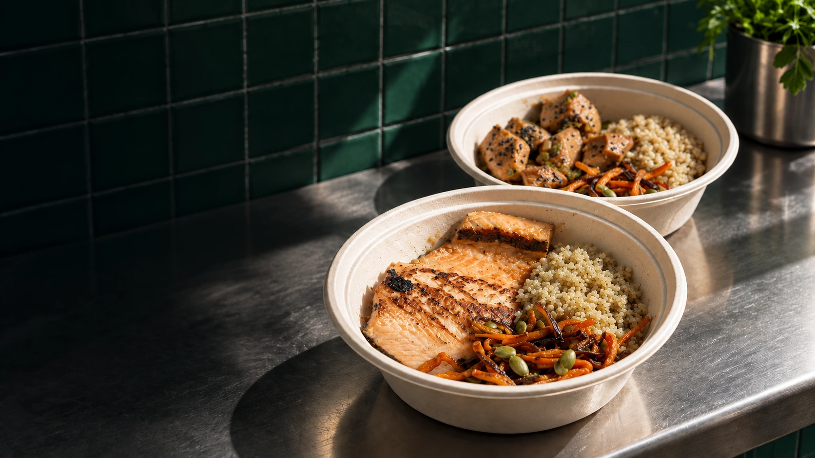 Salmón con quinoa y vegetales, y pollo con arroz de GEN FOOD