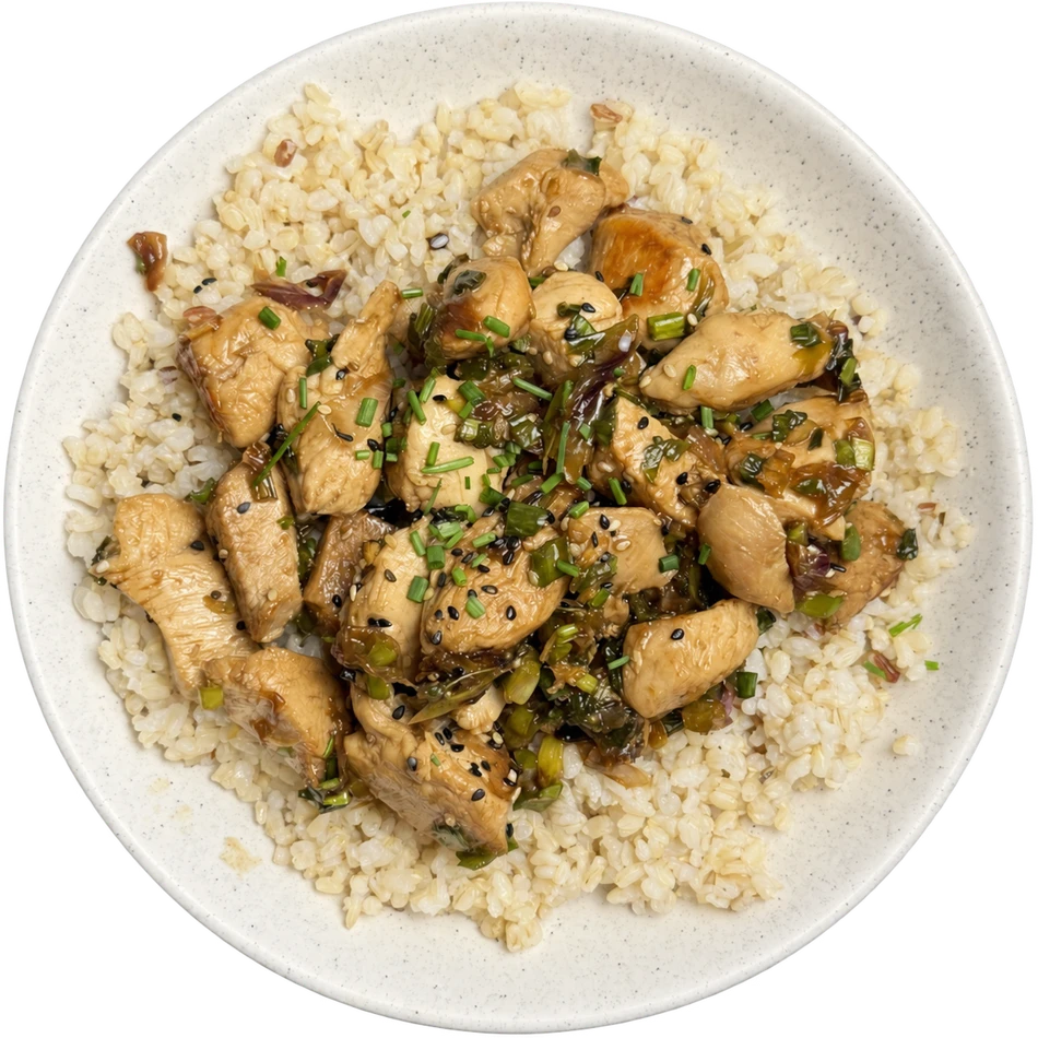 Pollo con cereales y salsa